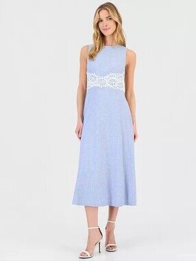 Anne Klein Linen Blend Lace Trimmed ALine Midi